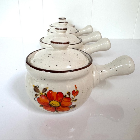 Set of 4 Retro Floral French Onion Soup Bowls Japan - Picture 2 of 13